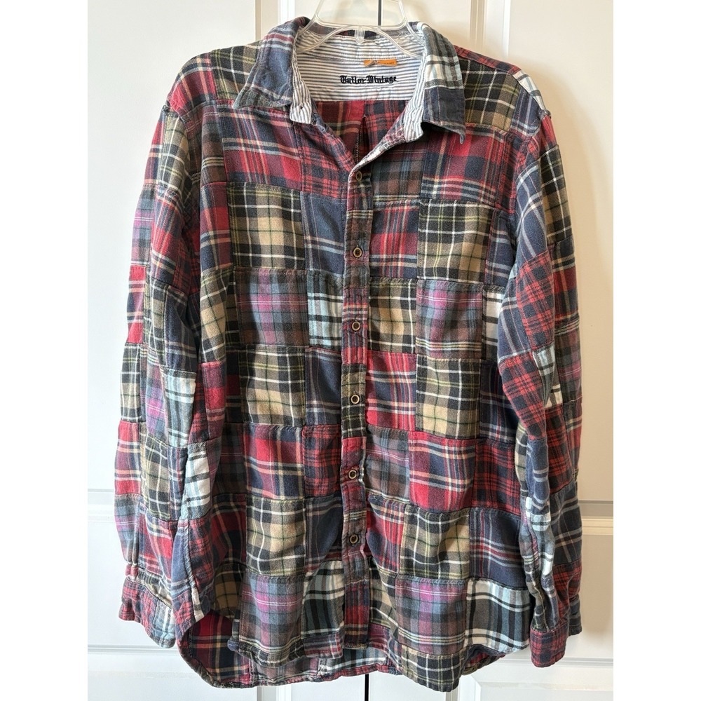 Tailor Vintage Patchwork Shirt Mens L Red Flannel Plaid Grunge Heritage Layer